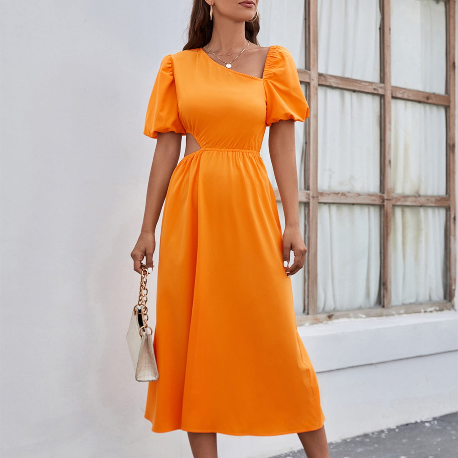 orange casual dresses